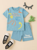 Kidbea Boys Summer Co-Ord Set | Cotton T-Shirt and Shorts for Kids | Sky Blue