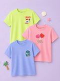 Bamboo Fabric Half Sleeve T-Shirt Pack of 3 for Girls – Beach Fun, Sweet Treats & Happy Days Graphic Print Combo
