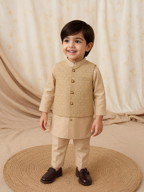 Boys Kurta Pajama with Designer Nehru Jacket | Ethnic Wear Set for Festivals & Weddings | Coffee
