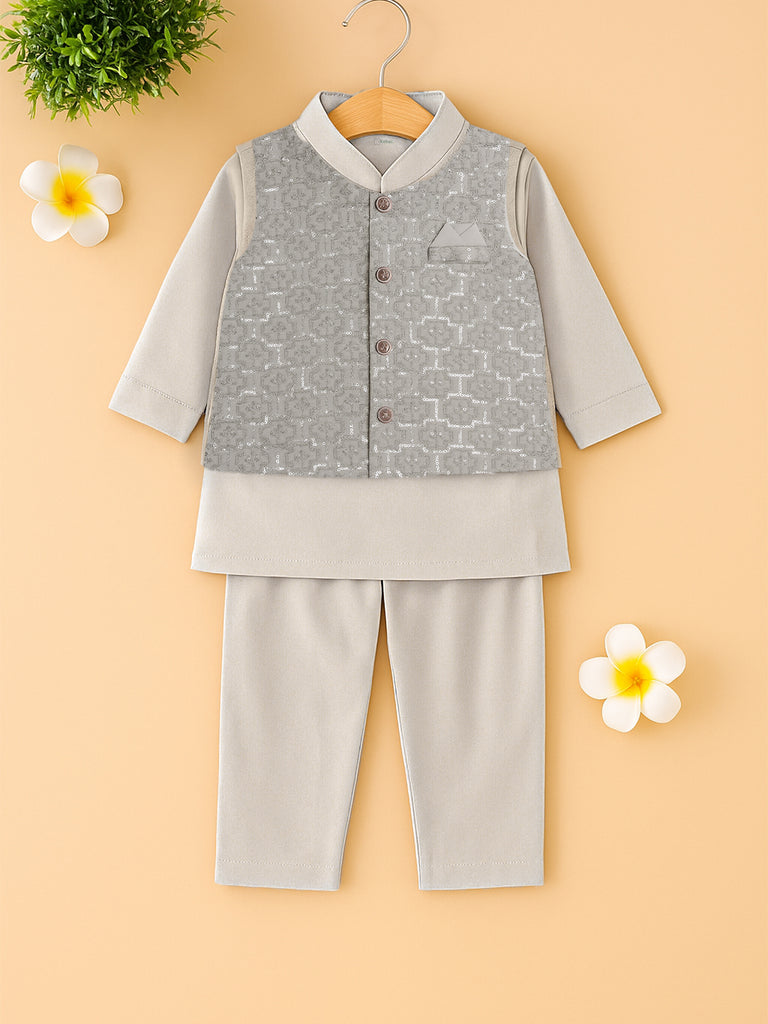 Kidbea® Boys Kurta Pajama with Designer Nehru Jacket | Ethnic Wear Set for Festivals & Weddings | Grey