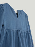 Girls Denim Tiered Full Sleeve Dress - Soft Washed Blue