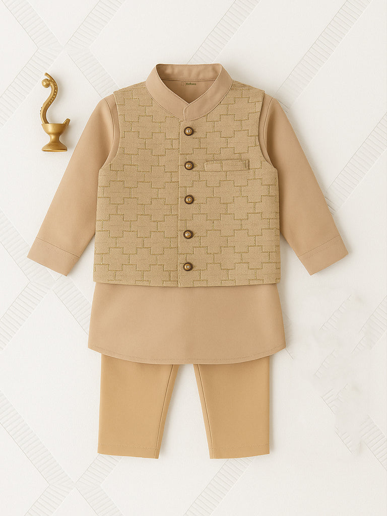 Kidbea Boys Kurta Pajama with Designer Nehru Jacket | Ethnic Wear Set for Festivals & Weddings | Coffee