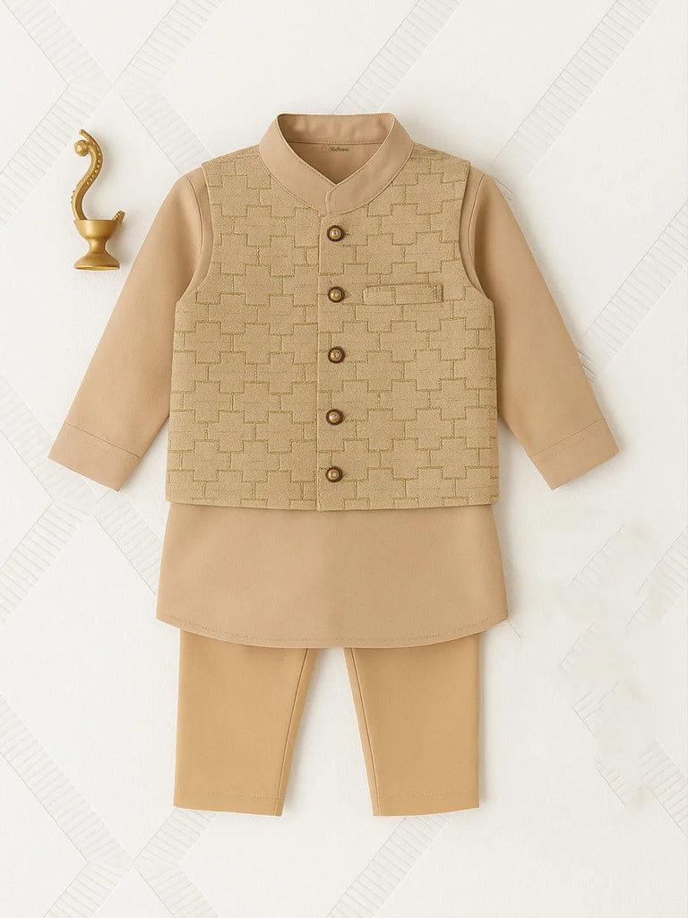 Boys Kurta Pajama with Designer Nehru Jacket | Ethnic Wear Set for Festivals & Weddings | Coffee