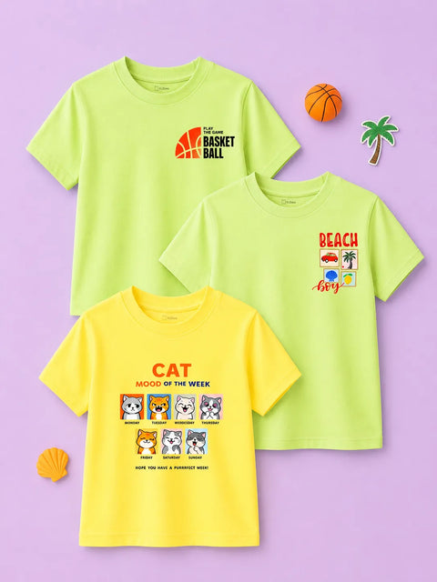 Bamboo Fabric Unisex Half Sleeve T-Shirt Pack of 3 – Basketball, Beach Boy & Cat Graphic Print Combo