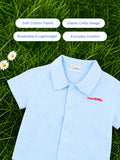Boys Cotton Shirt & Shorts Set – Blue Striped Shirt with Navy Shorts