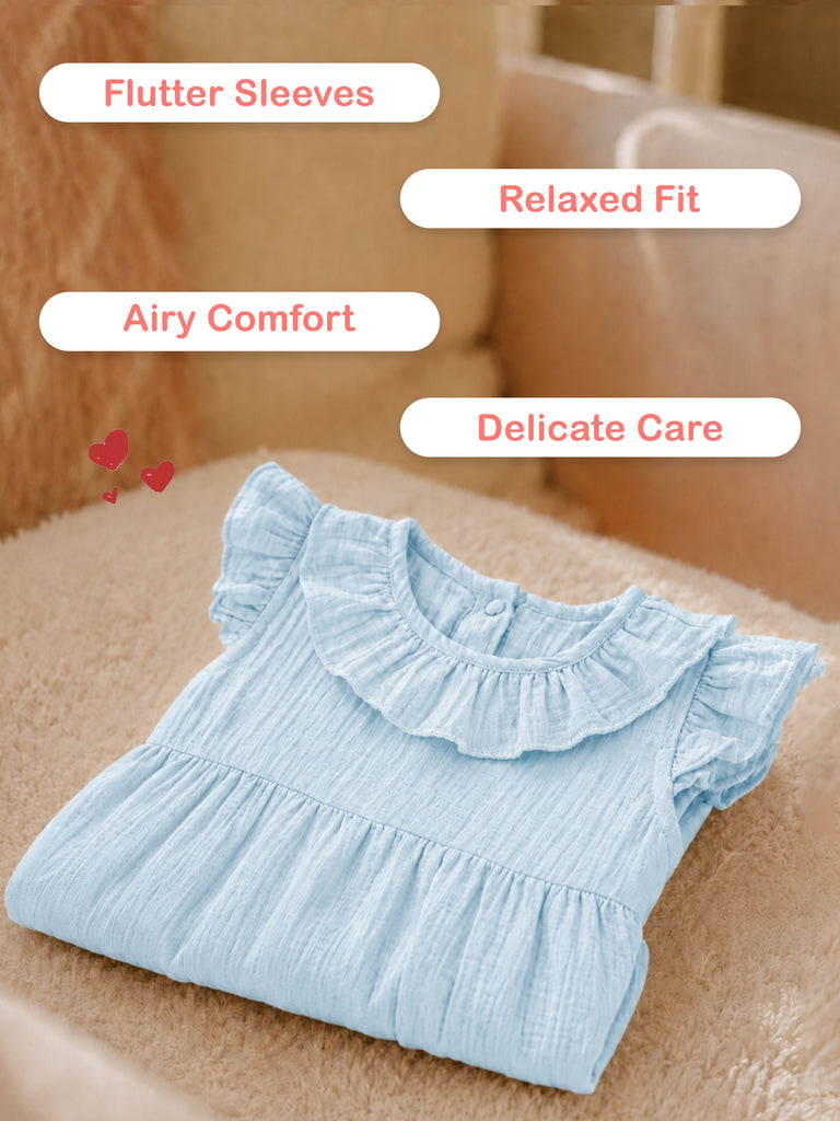 Light  Organic cotton  Sky Blue Girls Frock | Blue