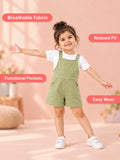 Unisex Cotton Dungaree Shorts – Olive Green Sleeveless Suspender Romper with Pockets