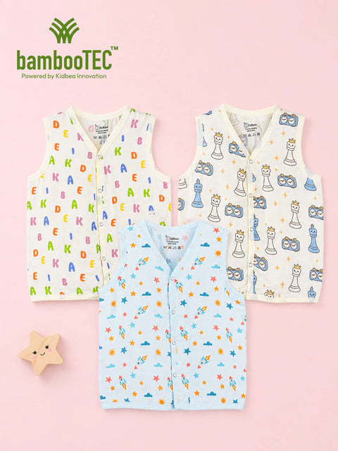 BambooTEC™ Bamboo Muslin Baby Jhabla Pack of 3 – Alphabet, Chess & Space Print