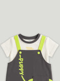 Kidbea Unisex Dungaree Set in Grey – Adorable Puppy Print Overalls with Soft White T-Shirt for Infants