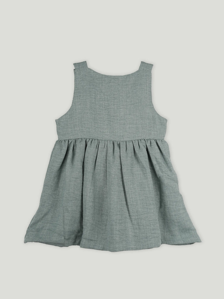 Baby Girl Solid Green Frock with Bow Detail