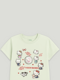 Kidbea Girls Cotton T-Shirt | Cute Hello Kitty Cartoon Print | Soft & Breathable | Casual Summer Wear for Toddlers & Kids Green