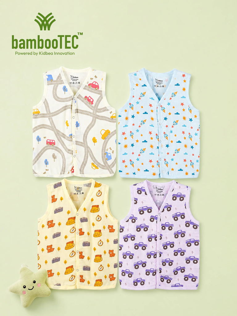 BambooTEC™ Bamboo Muslin Baby Jhabla Pack of 4 – Road, Space, Travel & Monster Truck Prints