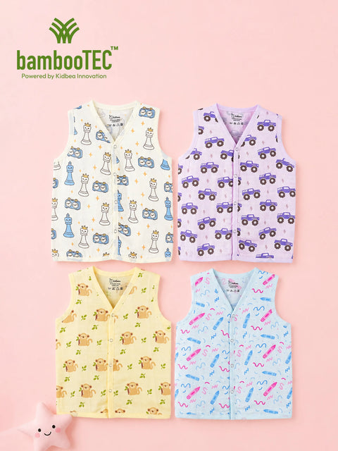 BambooTEC™ Bamboo Muslin Baby Jhabla Pack of 4 – Chess, Monster Truck, Monkey & Crayon Prints