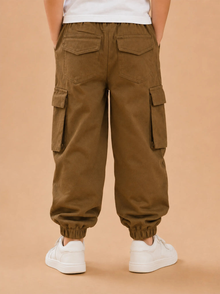 Unisex Cotton Kids Cargo Jogger Pants – Light Brown Comfortable Bottomwear