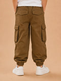 Unisex Cotton Kids Cargo Jogger Pants – Light Brown Comfortable Bottomwear