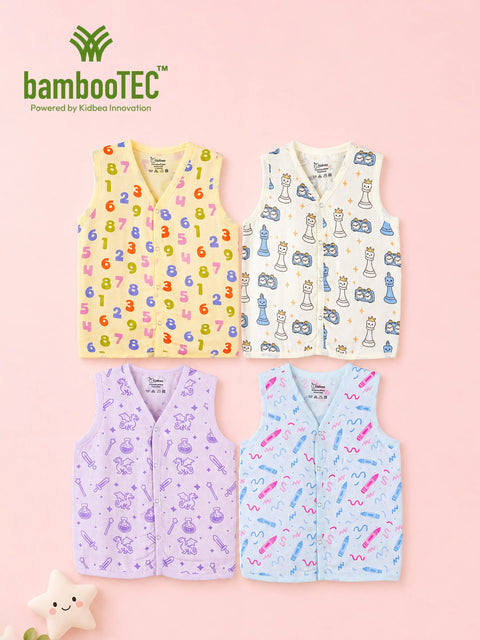 BambooTEC™ Bamboo Muslin Baby Jhabla Pack of 4 – Numbers, Chess, Magic & Crayon Prints