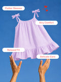 Organic Cotton Girls Sleeveless Summer Dress with Ruffle Hem - Lavender