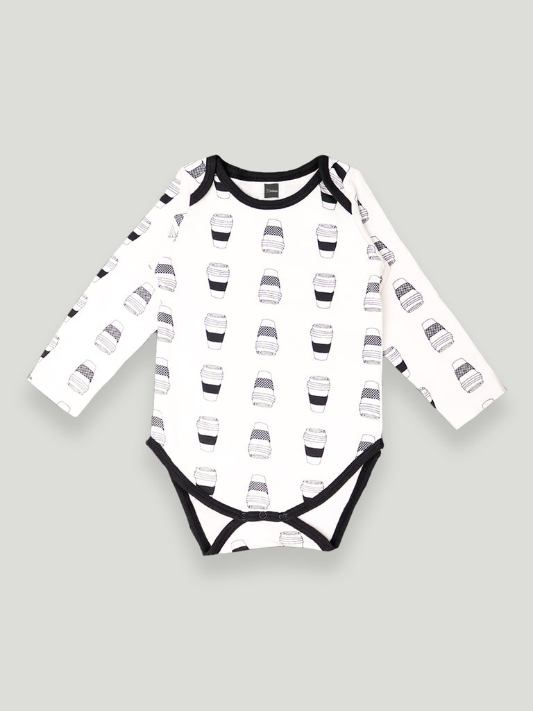 Kidbea 100% Organic cotton baby Pack of 2 onesies Unisex | Cups - Black and Donut - Black