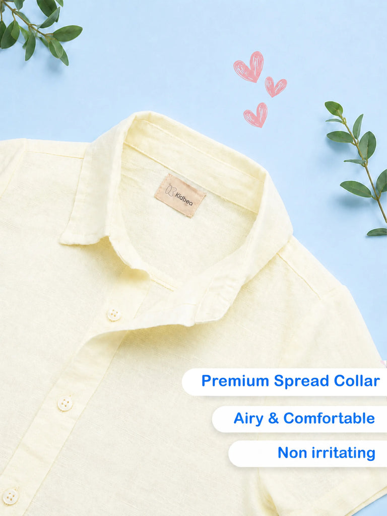 Boys Linen Cotton Light Yellow Shirt