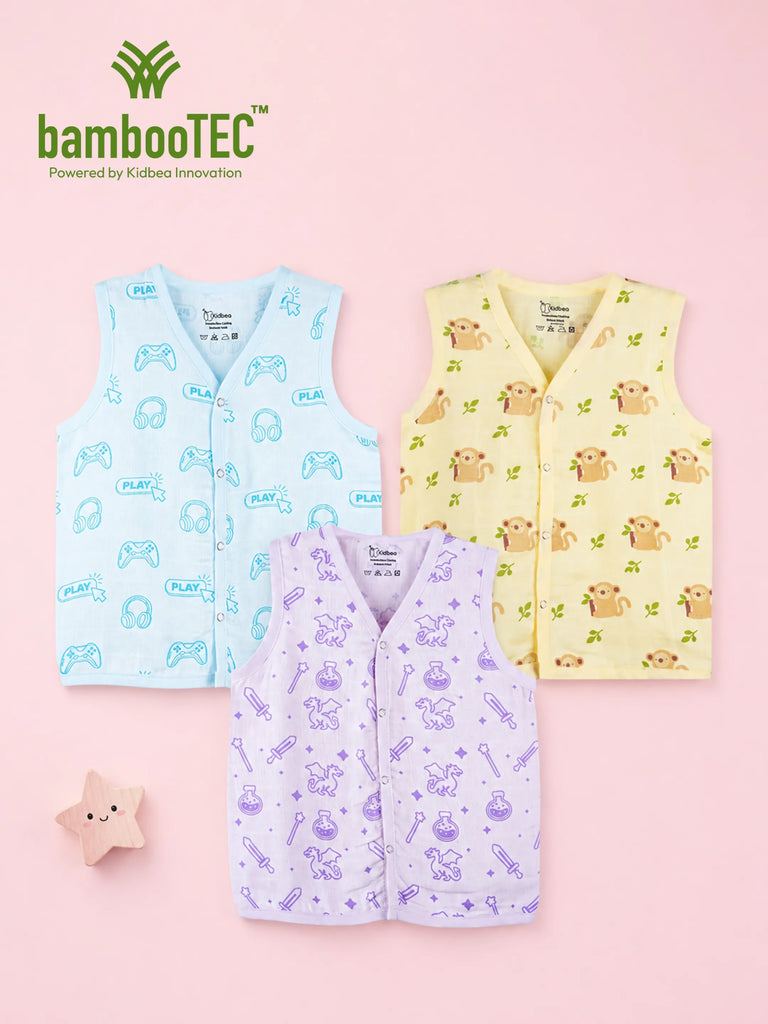 BambooTEC™ Bamboo Muslin Baby Jhabla Pack of 3 – Gaming, Monkey & Magic Print