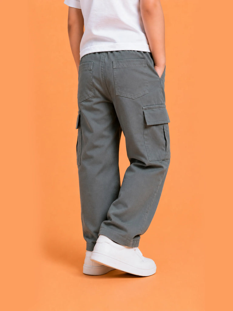 Unisex Grey Cotton Kids Cargo Pants – Comfortable Everyday Bottomwear