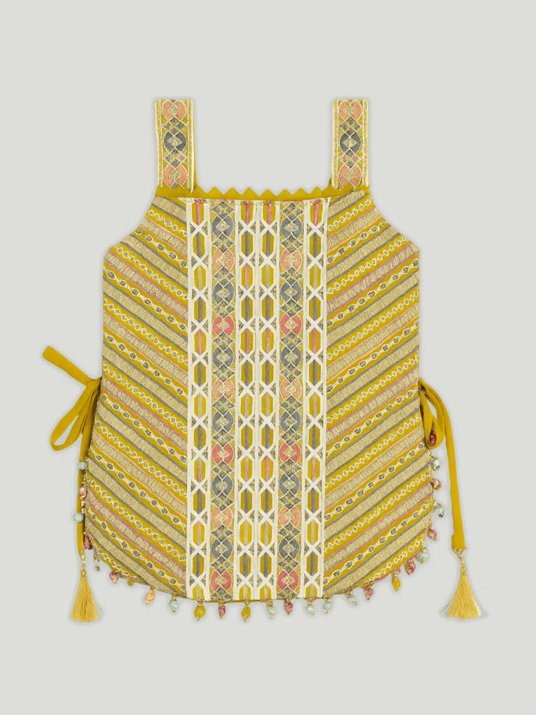 Girls Ethnic Wear Set | Embroidered Kurta with Palazzo & Dupatta | Yellow