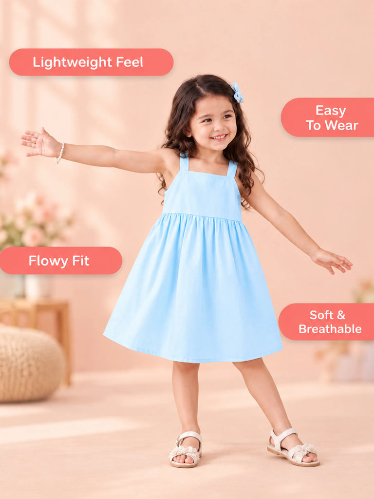 Girls Cotton Frock – Sleeveless Flared Dress with Waist Tie