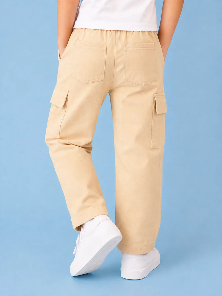 Unisex Light Beige Cotton Kids Cargo Pants – Comfortable Everyday Bottomwear