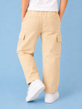 Unisex Light Beige Cotton Kids Cargo Pants – Comfortable Everyday Bottomwear