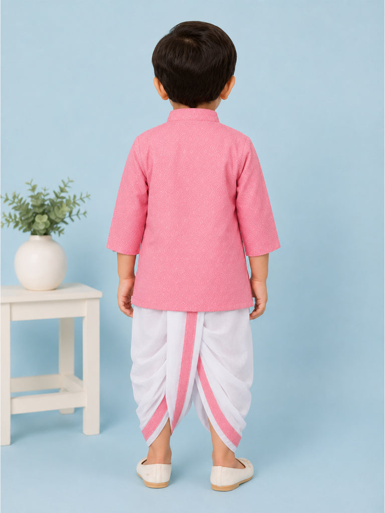 Boys Pink Kurta & White Dhoti Set – Traditional Festive Ethnic Wear