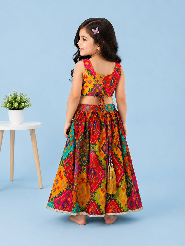 Girls Multicolor Ethnic Crop Top & Skirt Set – Traditional Festive Wear