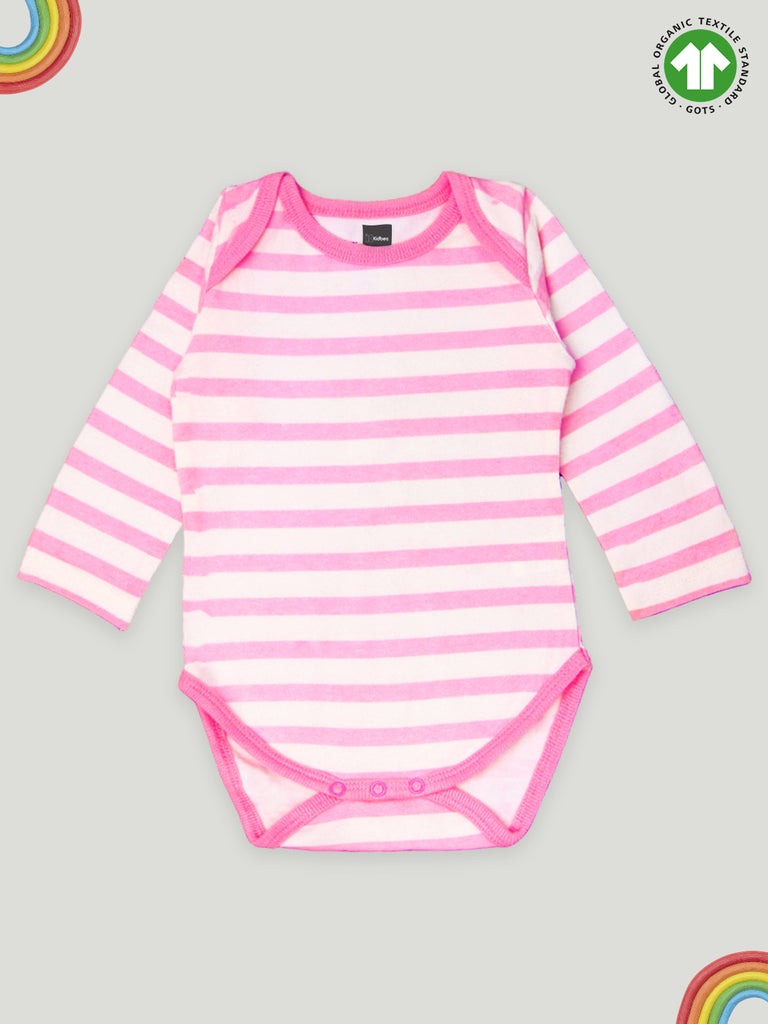 Kidbea 100% Organic cotton baby Pack of 2 onesies Unisex |Cup and Strip pink