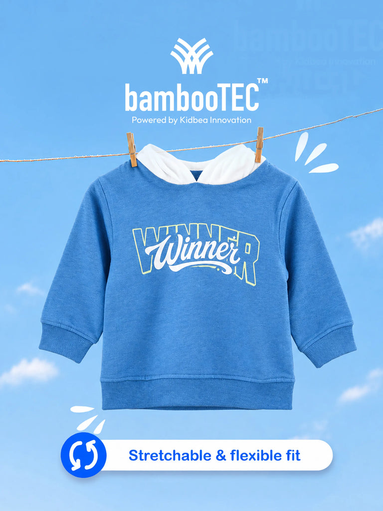BambooTEC™ Bamboo Boys Hoodie – Blue Winner Print Full-Sleeve Hooded Sweatshirt