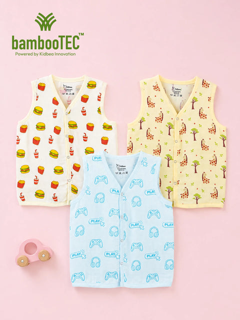 BambooTEC™ Bamboo Muslin Baby Jhabla Pack of 3 – Fast Food, Giraffe & Gaming Print