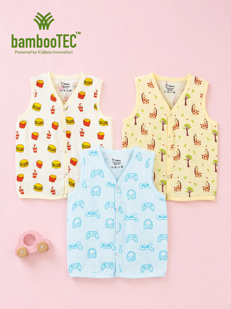 BambooTEC™ Bamboo Muslin Baby Jhabla Pack of 3 – Fast Food, Giraffe & Gaming Print