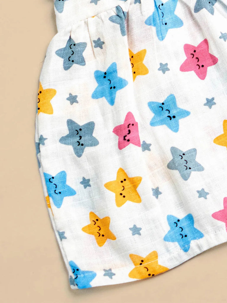 Premium Extra Soft Muslin Baby Girls Frock | Cute Star Print