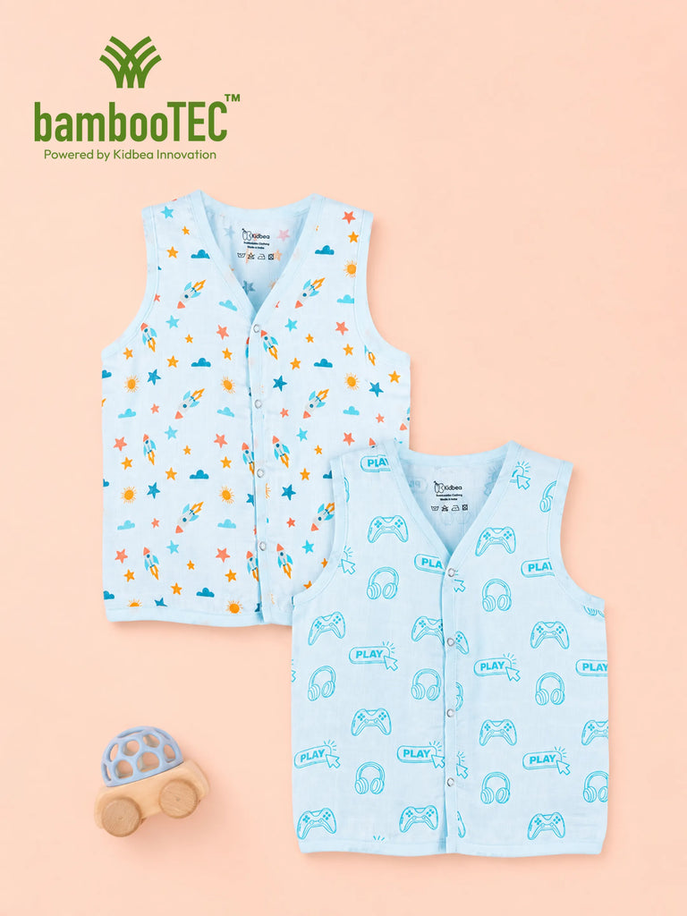BambooTEC™ Bamboo Muslin Baby Jhabla Pack of 2 – Rocket & Gaming Print