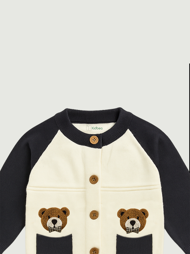 Baby Winter Knitted Cardigan | Organic Cotton Bear Sweater