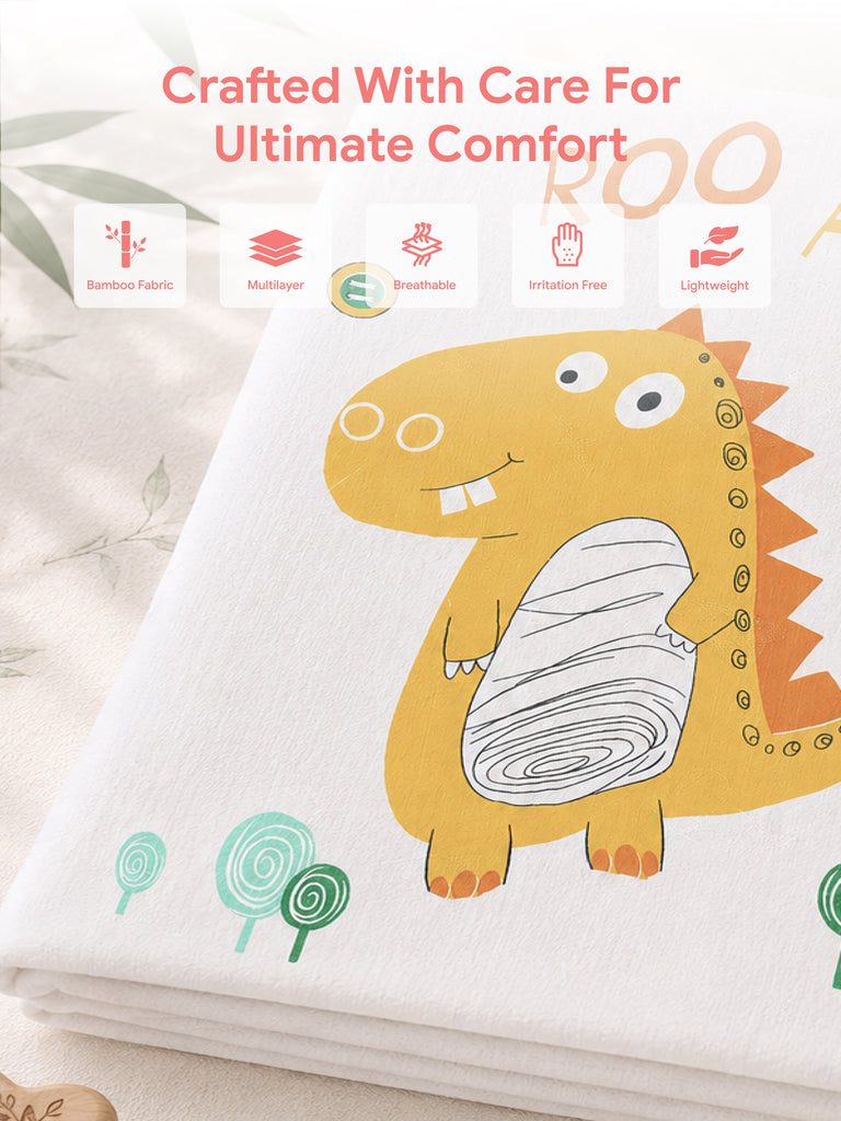 Bamboo Fabric Dino Print Baby Blanket | Ultra Soft Swaddle Blanket | 110 × 110 cm