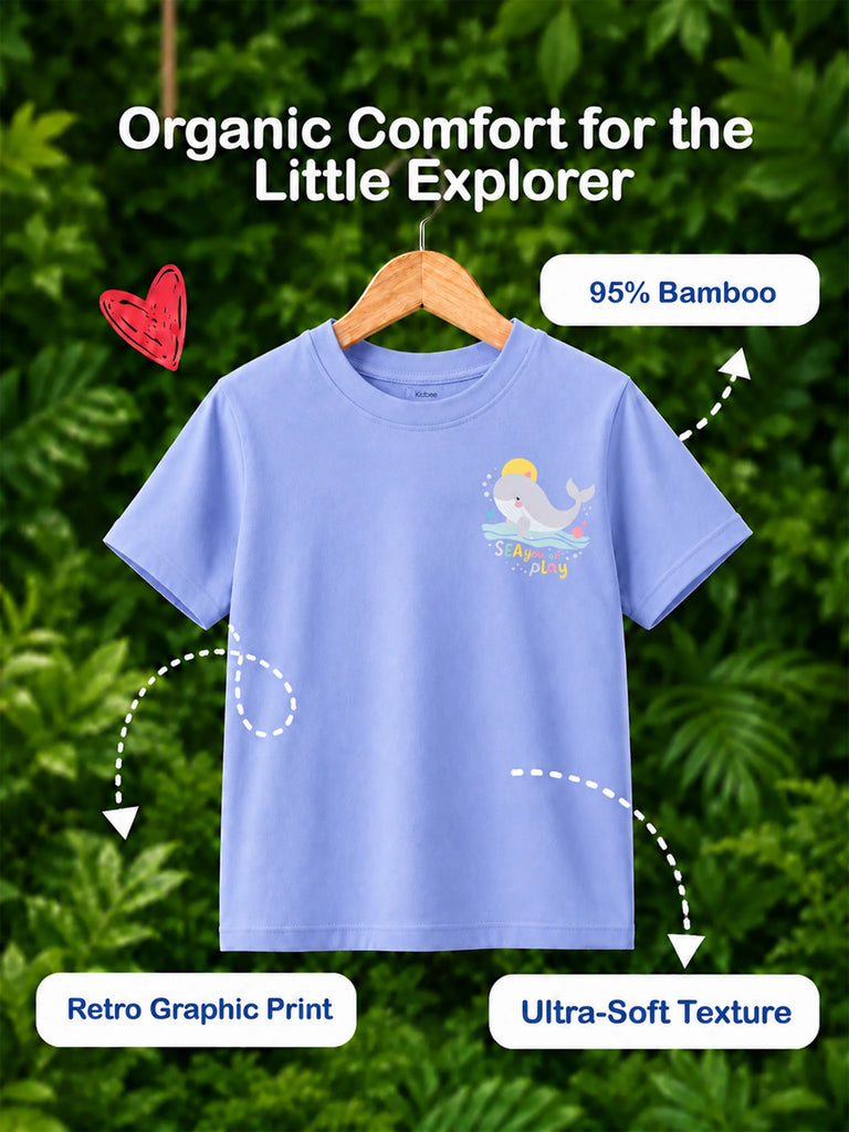 Bamboo Fabric Unisex Kids Half Sleeve T-Shirt Pack of 2 – Beach & Whale Graphic Print Soft Summer Tee Set