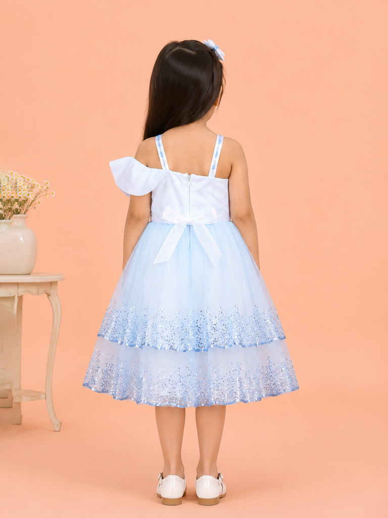 Girls Blue Partywear Frock – Sequin Embellished Bow Detail Dress