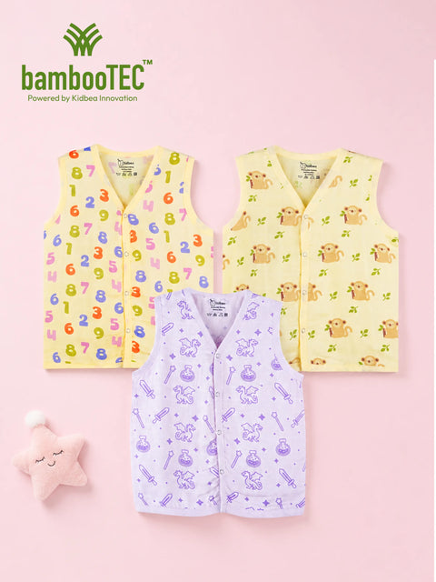 BambooTEC™ Bamboo Muslin Baby Jhabla Pack of 3 – Numbers, Monkey & Magical Fantasy Print