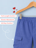 Unisex Blue Cotton Kids Cargo Jogger Pants – Comfortable Everyday Bottomwear