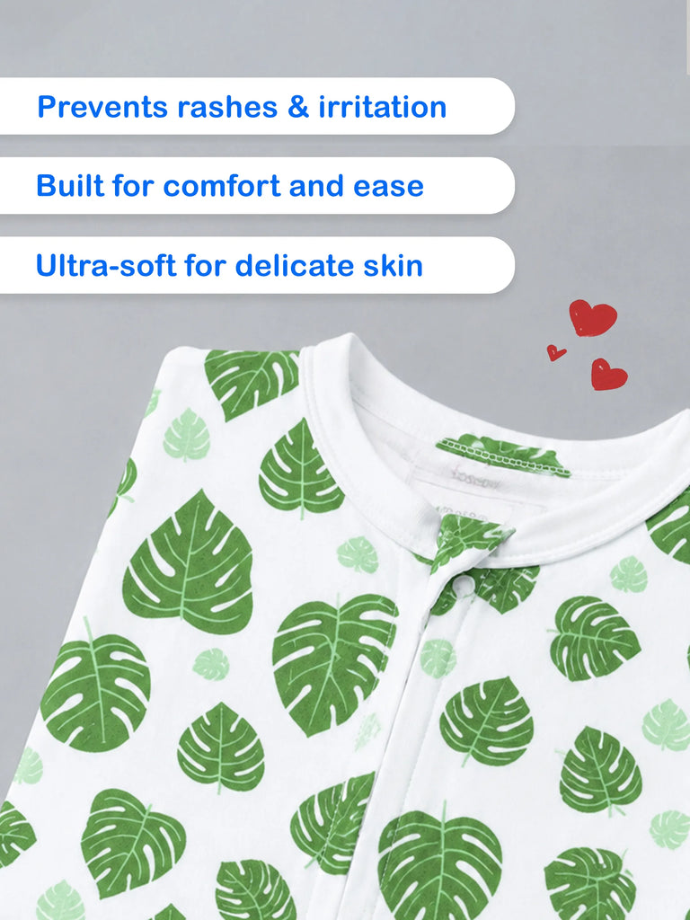 Organic cotton Leaf Print Romper/Bodysuit - Green