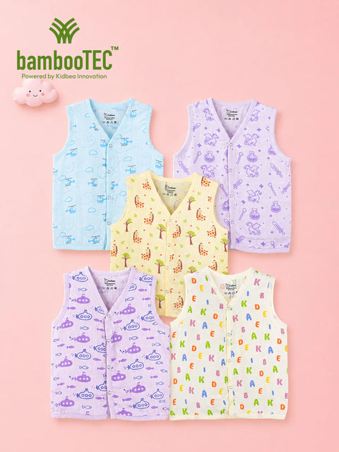 BambooTEC™ Bamboo Muslin Baby Jhabla Pack of 5 – Helicopter, Magic, Giraffe, Submarine & Alphabet Prints