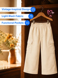 Unisex Light Beige Cotton Kids Cargo Pants – Comfortable Everyday Bottomwear