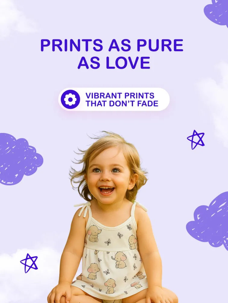 Extra Soft Muslin Baby Girls Frock – Elephant & Butterfly Print Sleeveless Dress