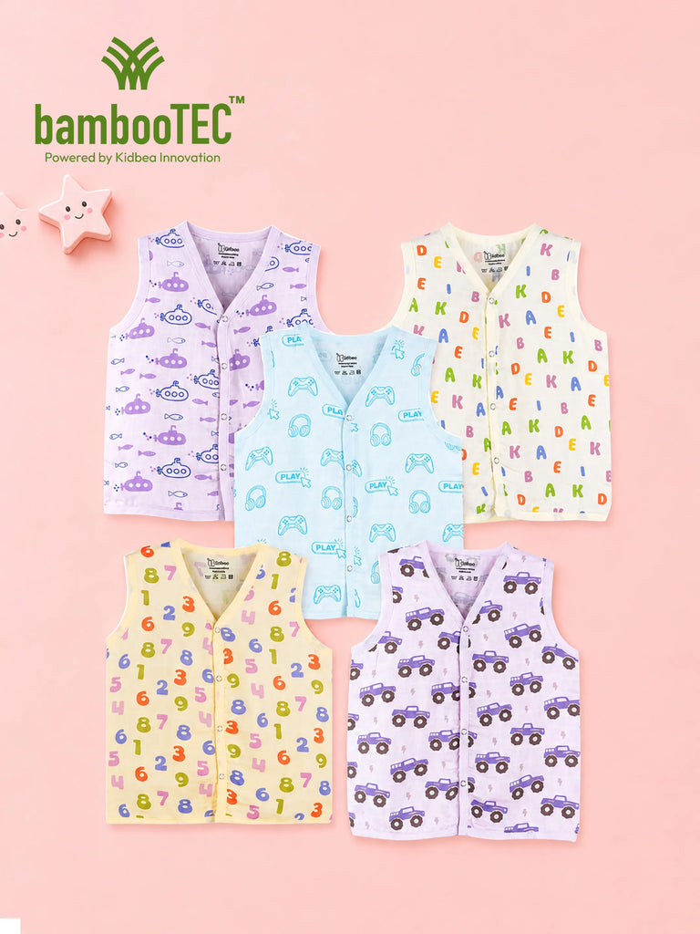 BambooTEC™ Bamboo Muslin Baby Jhabla Pack of 5 – Submarine, Alphabet, Gaming, Numbers & Monster Truck Prints