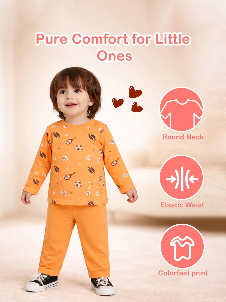 Organic Cotton Baby T-Shirt & Pyjama Set Pack of 2 – cherry & Football Print Full Sleeve