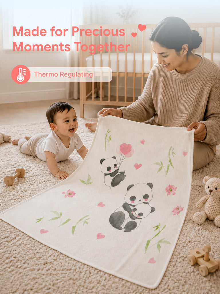 Bamboo Fabric Panda Love Print Baby Blanket | Ultra Soft Swaddle Blanket | 110 × 110 cm